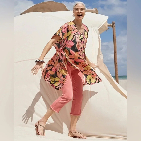 Chico’s NWOT Palm Print Tie Front Kimono - Picture 7 of 10